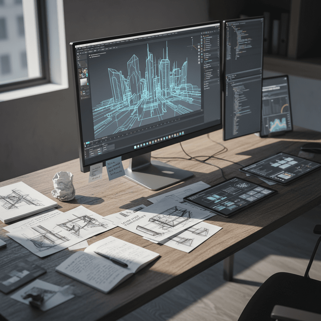 Complete project workflow from design through publishing across workspace
