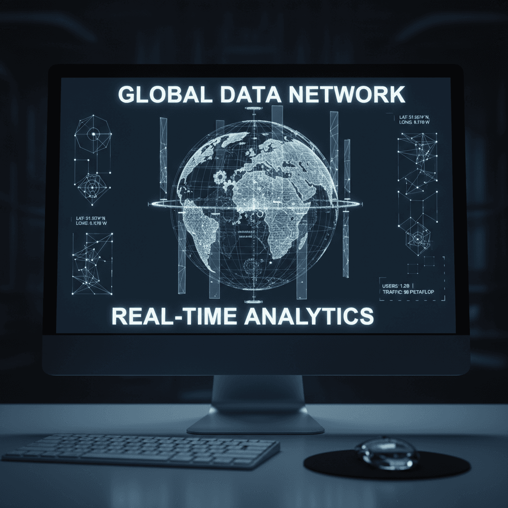 3D globe interface with rotatable columns on computer screen
